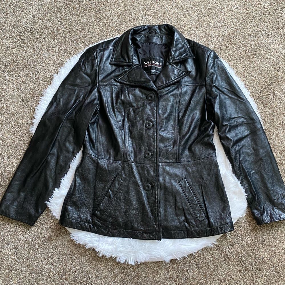 Wilson’s Leather Jacket Soft Button Down‎ Pockets Lined Black Women’s Size Large